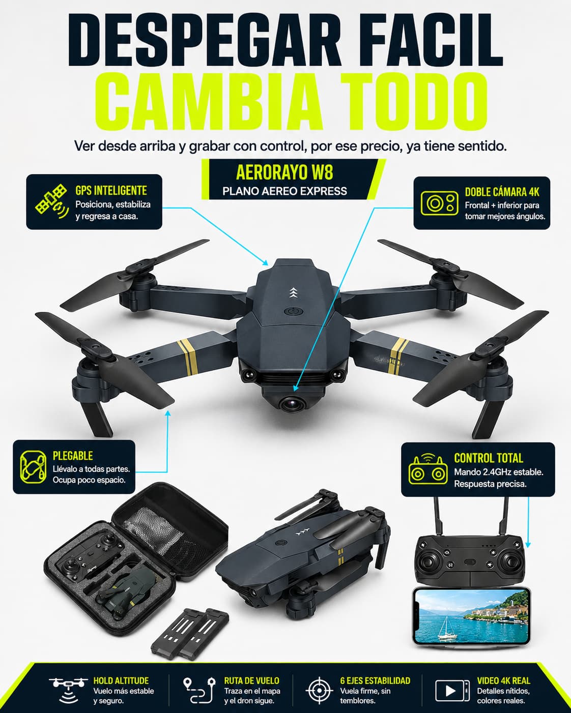 Drone doble cámara 4K